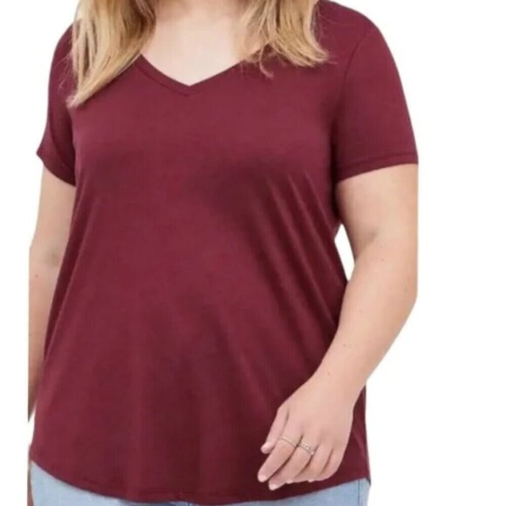 TORRID 2 Plus Size Girlfriend Signature Jersey V-Neck Tee Burgundy Maroon TShirt